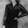 Little Mistress Chloe Lewis Collection | Dresses<Mesh Ruched Shirt Mini Dress by Chloe Lewis
