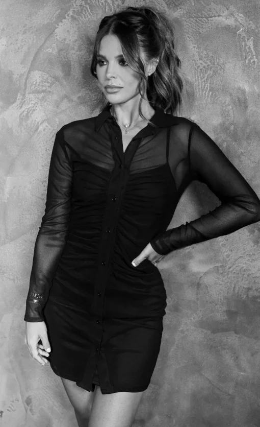 Little Mistress Chloe Lewis Collection | Dresses<Mesh Ruched Shirt Mini Dress by Chloe Lewis