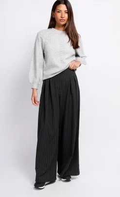 Little Mistress Office Fashion | Trousers<Charcoal Grey Pinstripe Trousers
