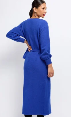 Little Mistress Dresses | Knitwear<Cobalt Knit Midaxi Wrap Dress