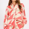 Little Mistress Co-Ords | Summer / Holiday<Coral Geo Print Satin Shirt