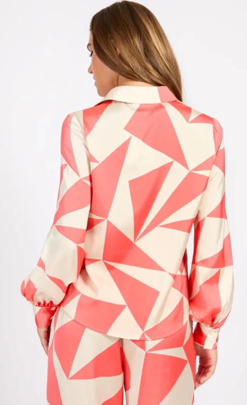 Little Mistress Co-Ords | Summer / Holiday<Coral Geo Print Satin Shirt