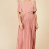 Little Mistress Midi Dresses | Race Day Edit<Coral Check And Pleated Hem Midaxi Dress