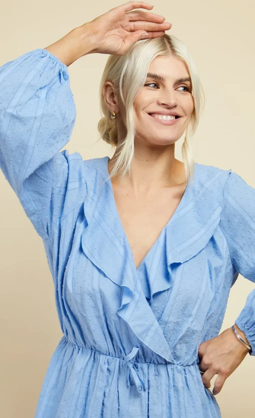 Little Mistress Jumpsuits & Playsuits | Office Fashion<Cornflower Dobby Spot Frill Playsuit