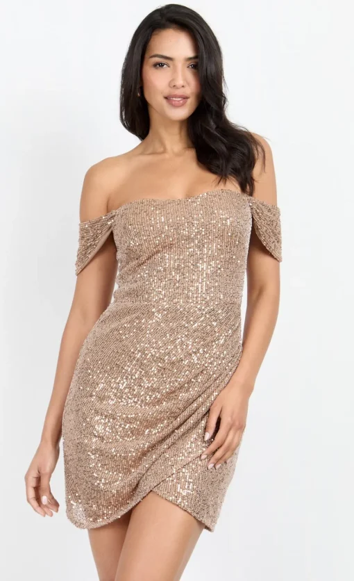 Little Mistress Chloe Lewis Collection | Dresses<Sequin Draped Bardot Mini Dress by Chloe Lewis
