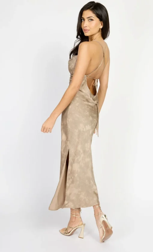 Little Mistress Chloe Lewis Collection | Dresses<Mocha Satin Midi Dress by Chloe Lewis