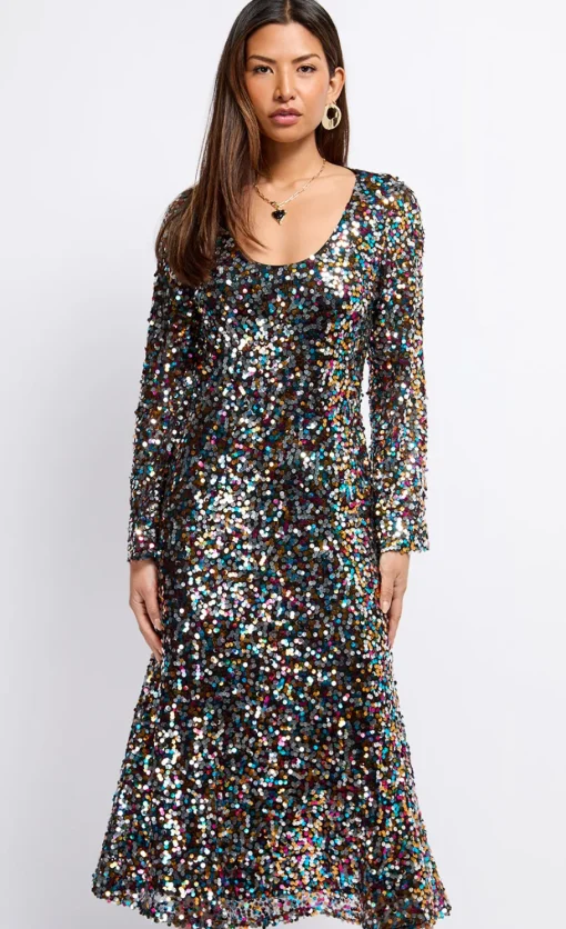 Little Mistress Dresses | Midi Dresses<Multi Sequin Midaxi Dress