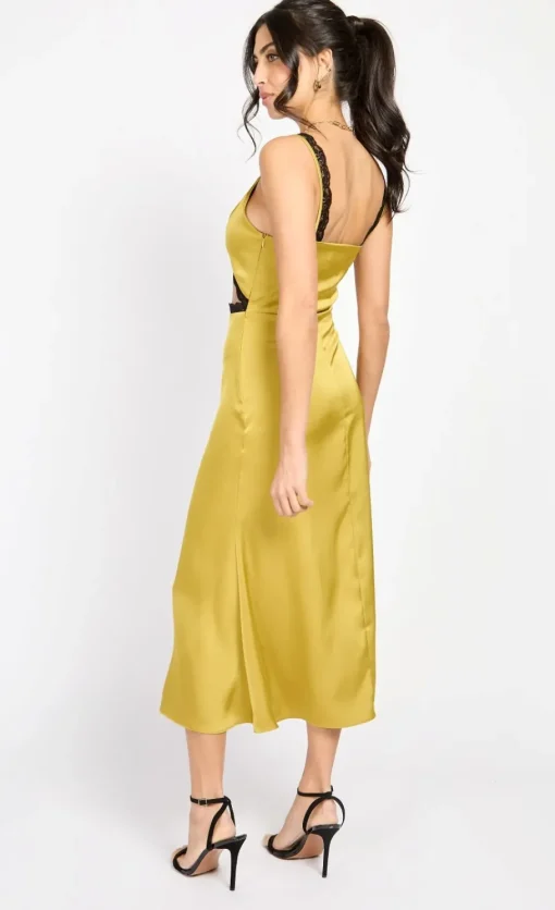 Little Mistress Chloe Lewis Collection | Dresses<Olive Lace Trim Satin Midaxi by Chloe Lewis