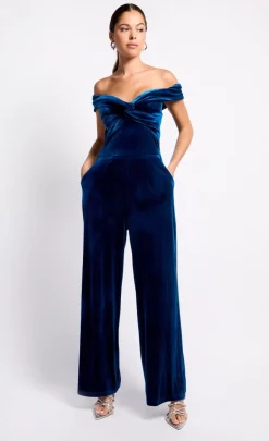 Little Mistress Jumpsuits & Playsuits | Race Day Edit<Petrol Velvet Bardot Jumpsuit
