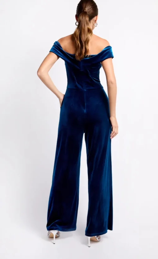 Little Mistress Jumpsuits & Playsuits | Race Day Edit<Petrol Velvet Bardot Jumpsuit