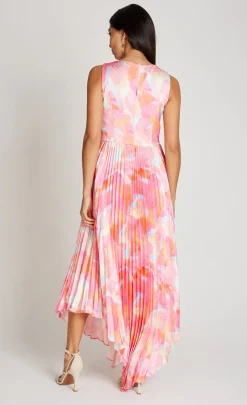 Little Mistress Dresses | Race Day Edit<Pink Print Satin Pleated Midaxi Dress