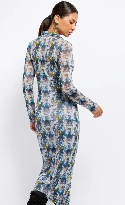 Little Mistress Dresses | Midi Dresses<Printed Mesh Midaxi Shirt Dress