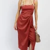 Little Mistress Race Day Edit | Summer / Holiday<Rust Satin Scoop Neck Midi Dress