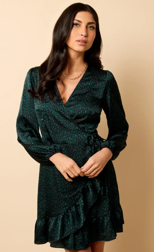 Little Mistress Dresses | Race Day Edit<Saffron and Amber Animal Print Wrap Mini Dress
