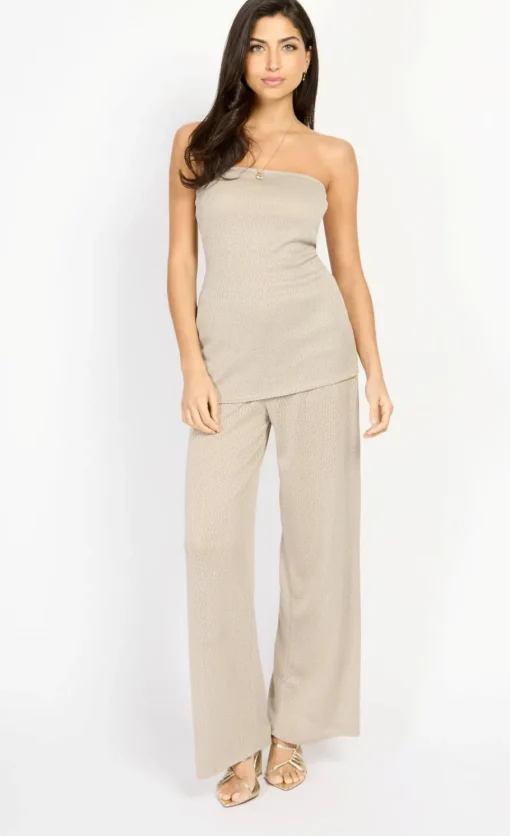 Little Mistress Chloe Lewis Collection | Co-Ords<Taupe Knitted Bandeau Top by Chloe Lewis