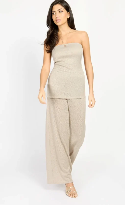 Little Mistress Chloe Lewis Collection | Co-Ords<Taupe Knitted Bandeau Top by Chloe Lewis
