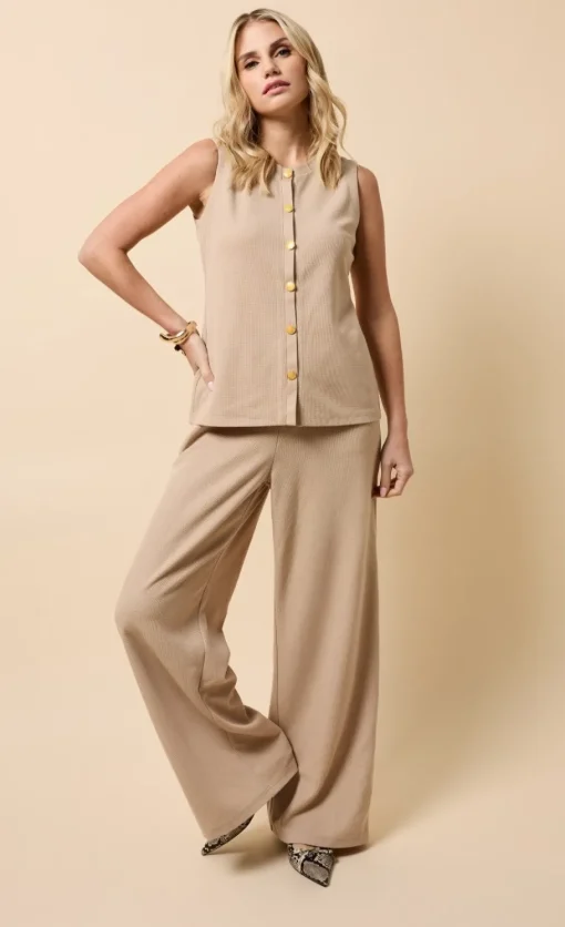 Little Mistress Co-Ords | Knitwear<Taupe Knitted Button Detail Waistcoat
