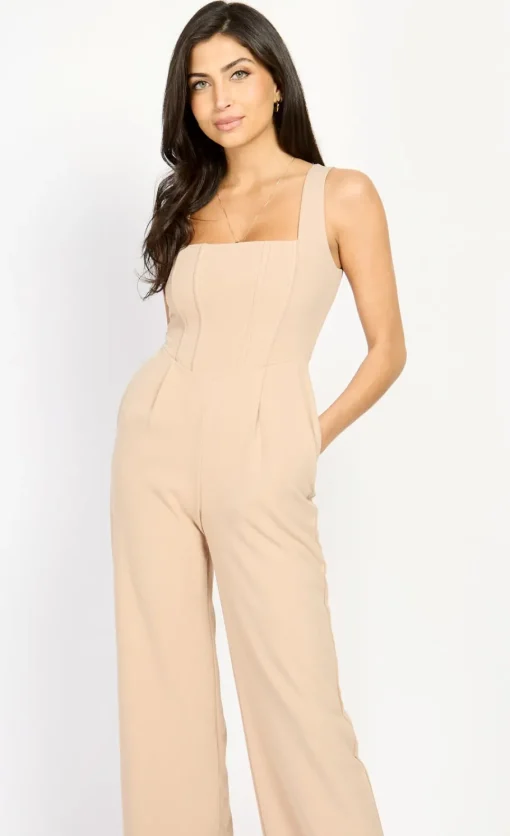 Little Mistress Chloe Lewis Collection | Jumpsuits & Playsuits<Taupe Wide Leg Corset Jumpsuit by Chloe Lewis